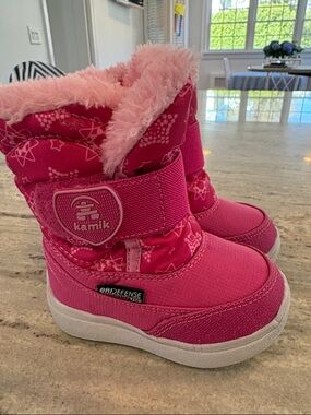 Kamik Girls' Bright Pink Winter Snow Boots with Faux Fur Cuff
